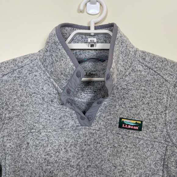 LL Bean Sweater Fleece Pullover Womens M 1/4 Snap Gray Pockets Logo 292726 - Picture 2 of 8